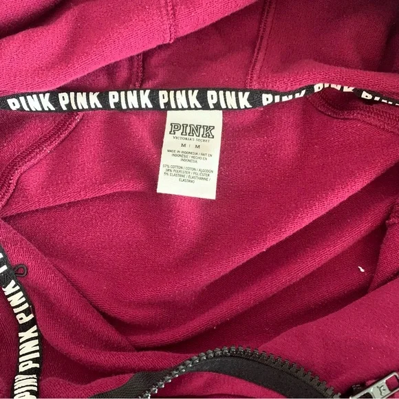 PINK Victoria’s Secret Burgundy Full Zip Asymmetrical Hoodie Size Medium - Picture 13 of 15